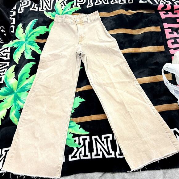 Mango Tan Culotte High Waist Jeans Catherine Wide Leg Size 2 - Picture 4 of 6